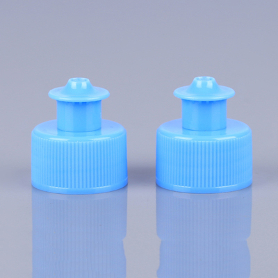 ฝาขวดเครื่องสำอาง PET สีน้ำเงิน 28mm Push Pull Cap No Leakage
