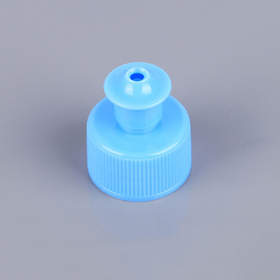 ฝาขวดเครื่องสำอาง PET สีน้ำเงิน 28mm Push Pull Cap No Leakage